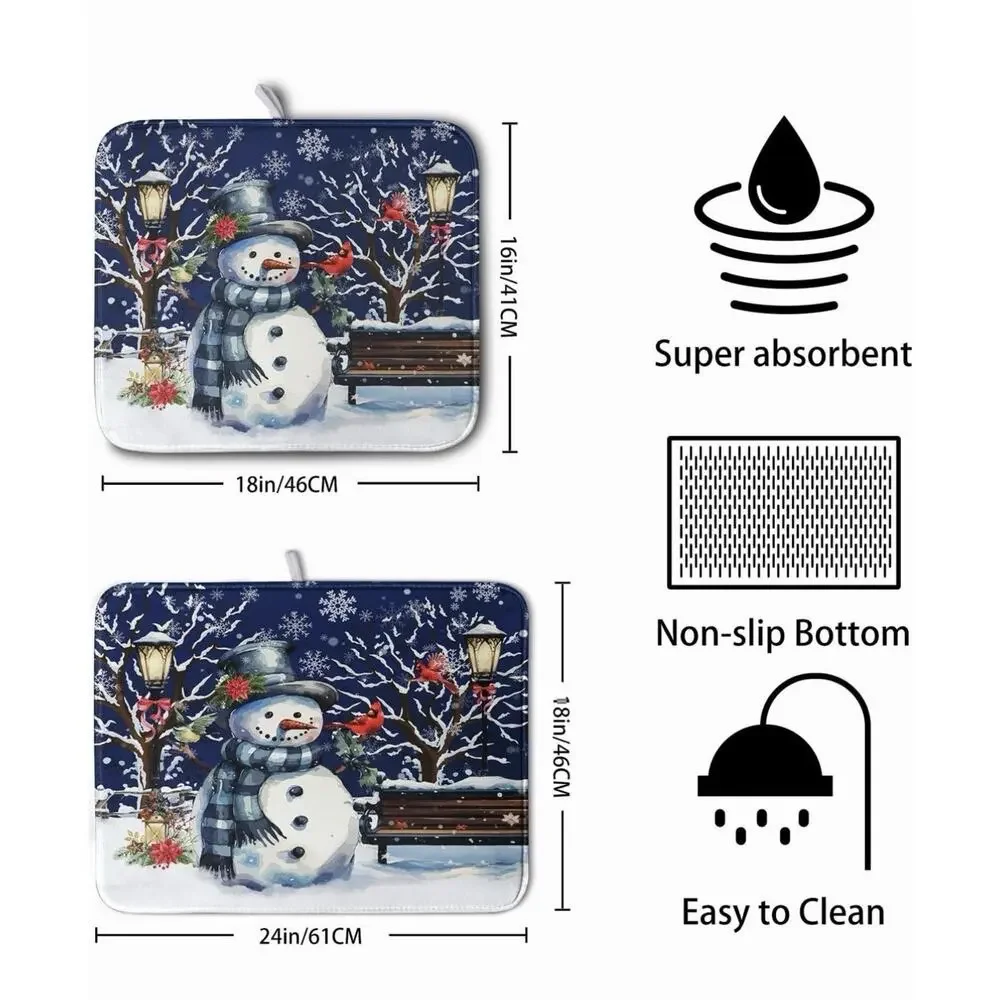 Snowman Christmas Dish Drying Mat for Kitchen Counter 18x24